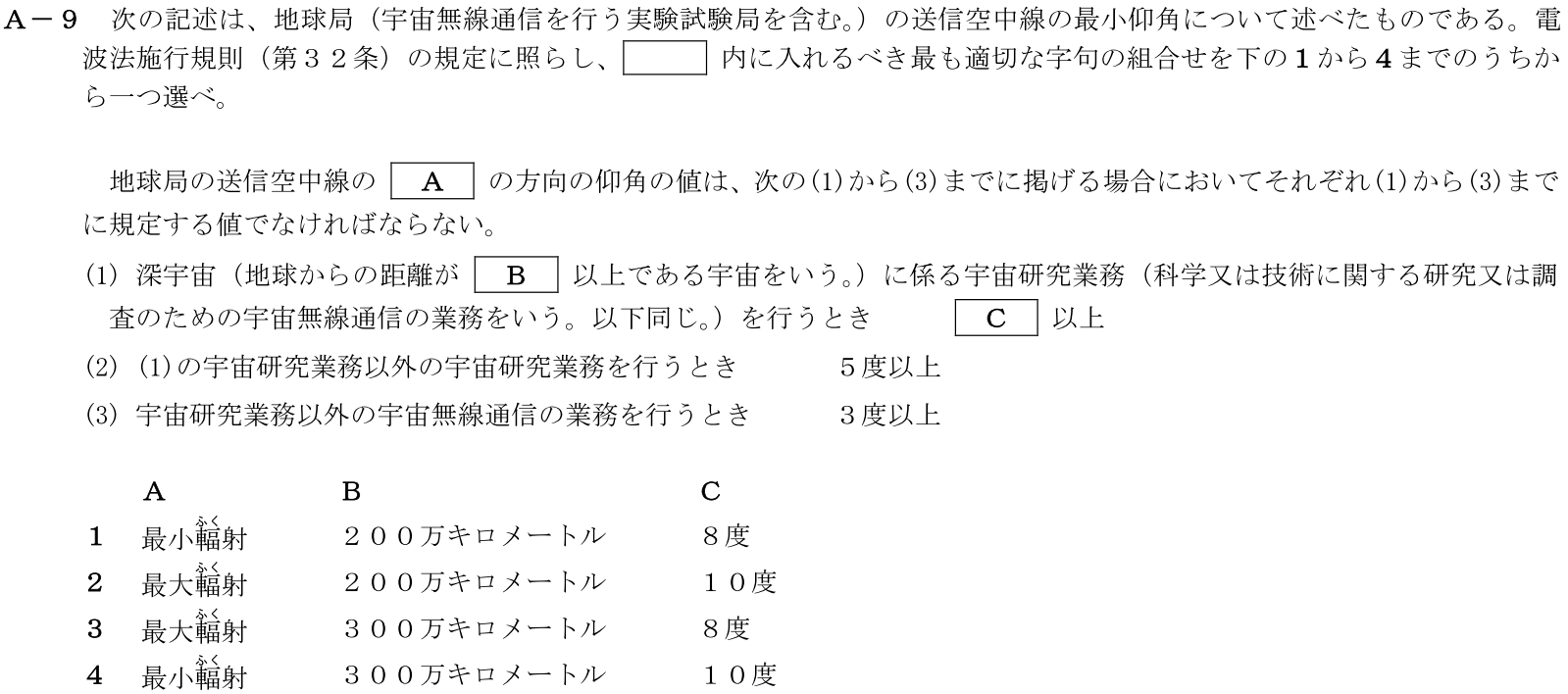 一陸技法規平成31年01月期A09